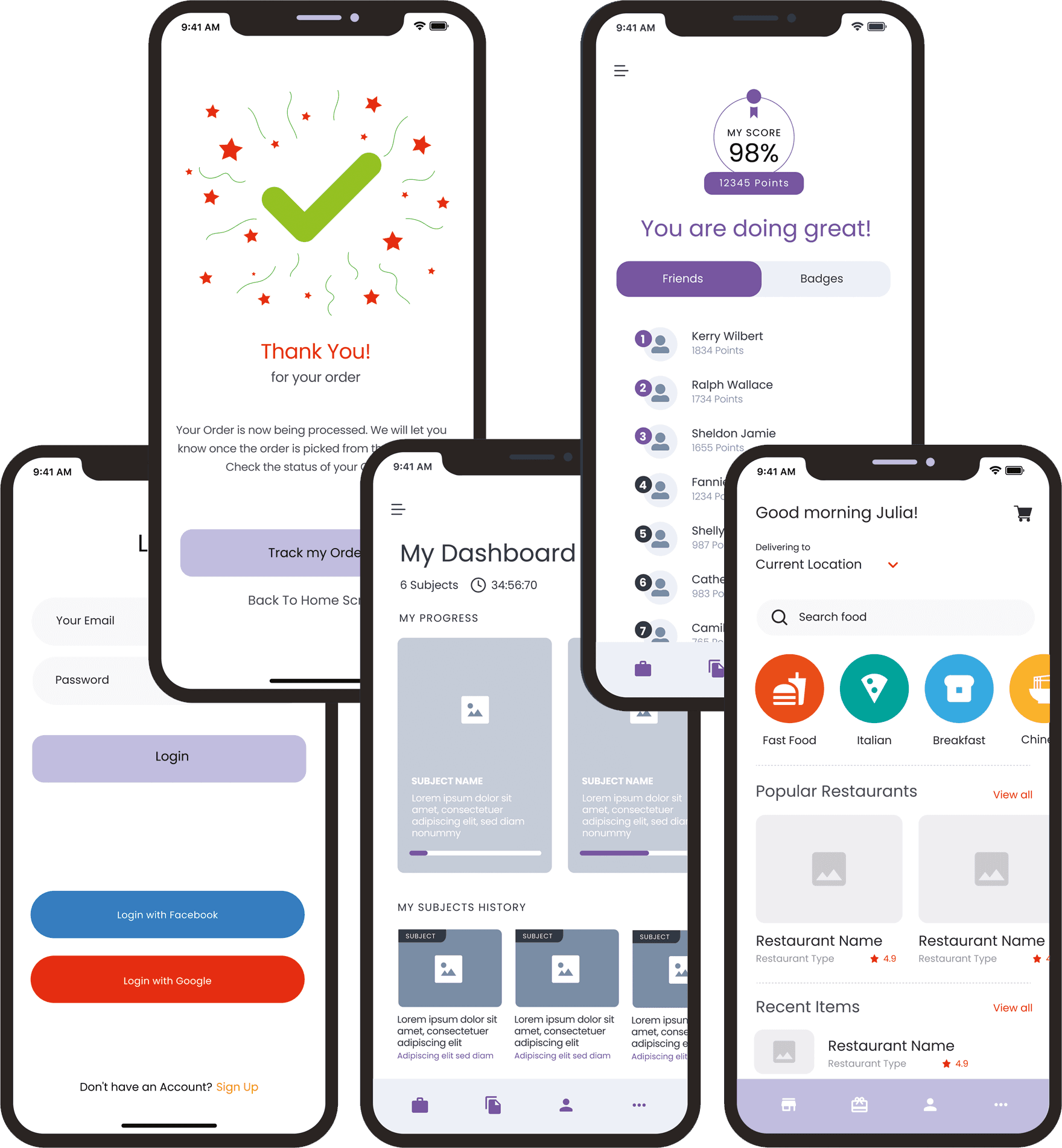 Mobile app example screenshots